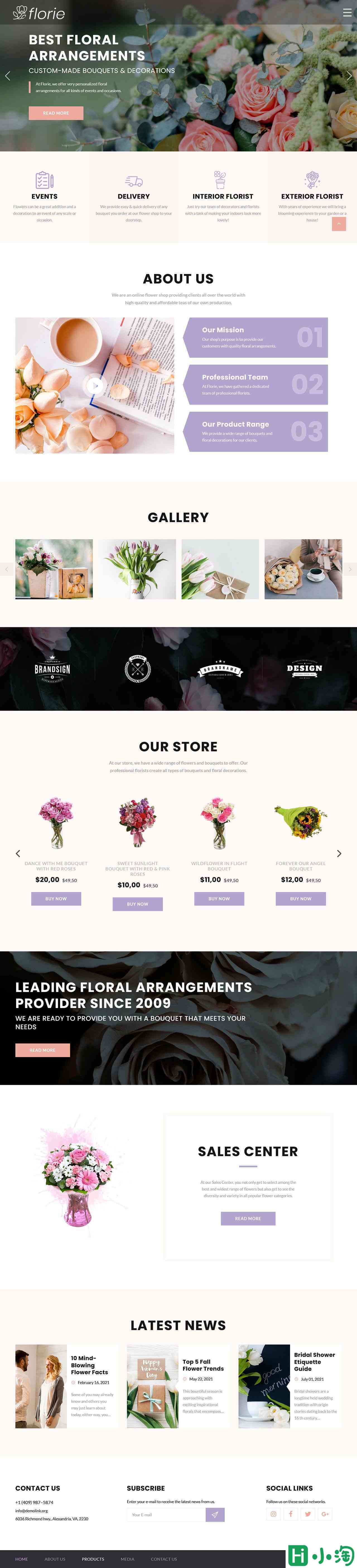 花束艺术鲜花店网站模板-PC预览